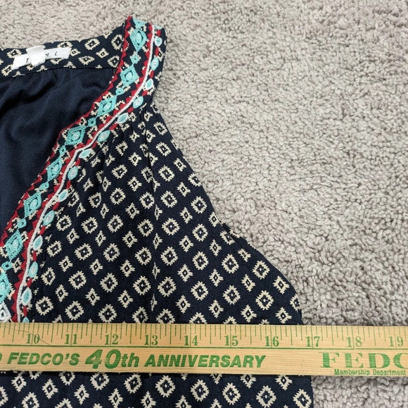 THML Navy Blue Sleeveless Pattern Dress embroidered details Size Medium - Picture 4 of 8